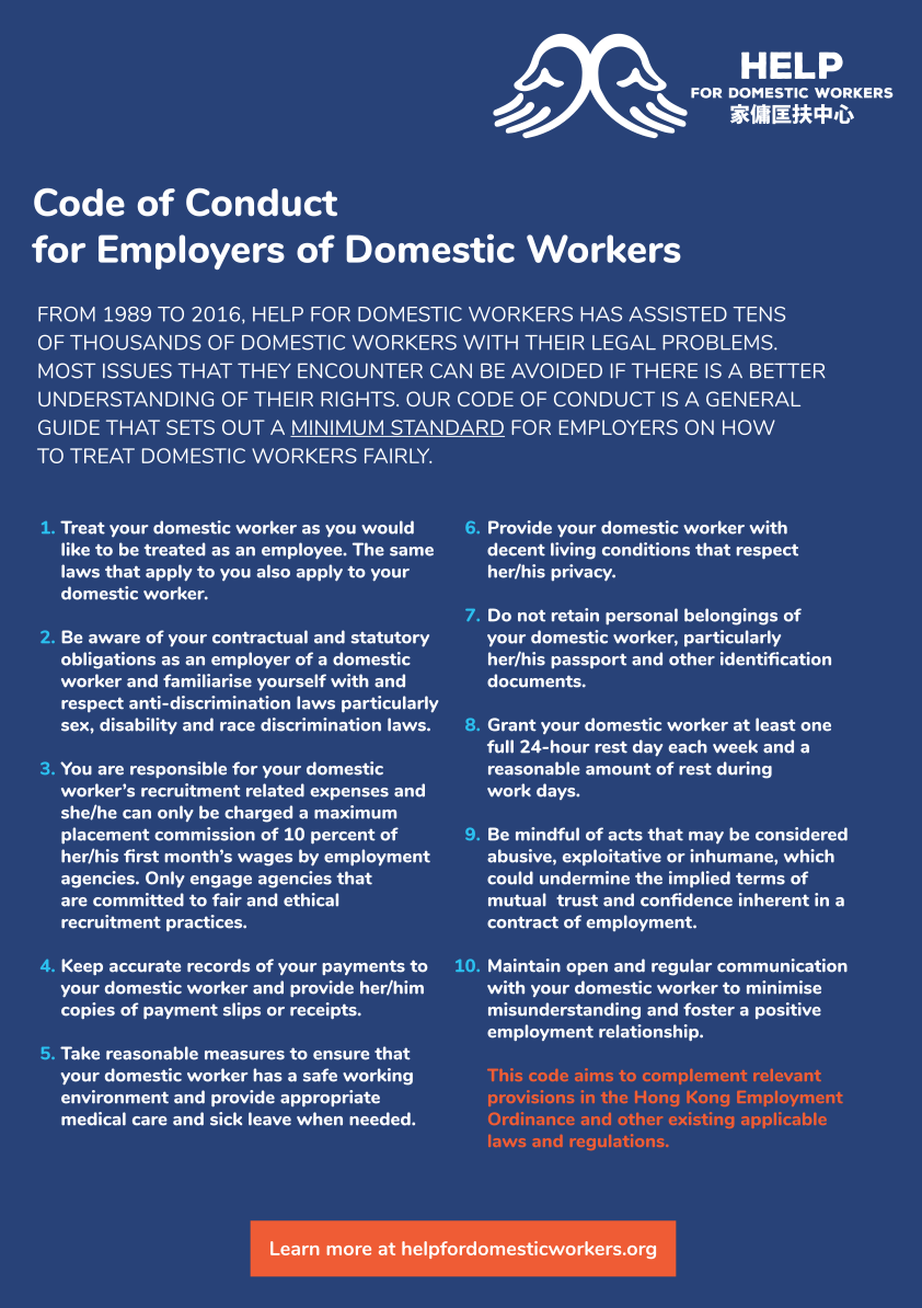 Code of Conduct for Employing Domestic Workers HELP for Domestic Workers